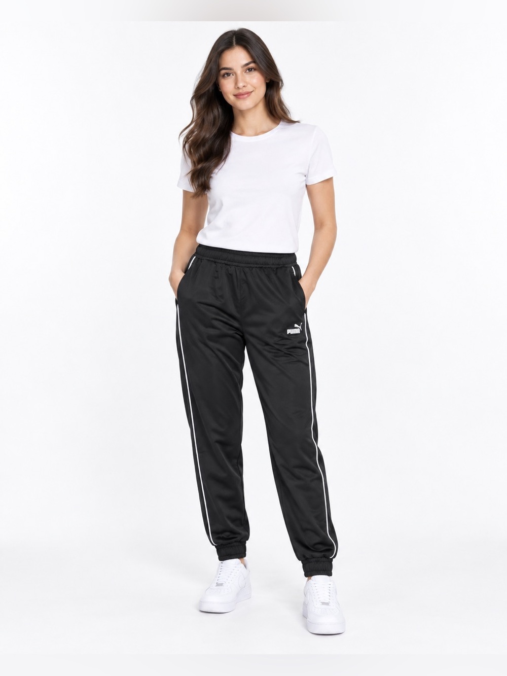 Puma Women’s Black Track Joggers with White Side Stripes